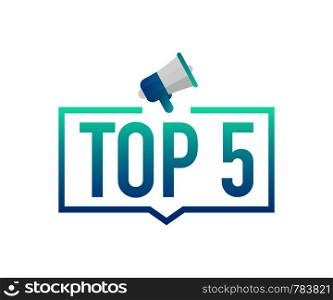 Top 5 - Top Five colorful label on white background. Vector stock illustration.