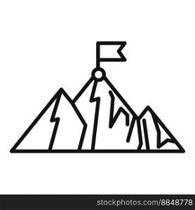 Top flag on mountain icon outline vector. Career climb. Target business. Top flag on mountain icon outline vector. Career climb