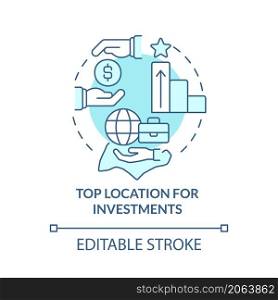 Top location for investments turquoise concept icon. Business in Singapore abstract idea thin line illustration. Isolated outline drawing. Editable stroke. Roboto-Medium, Myriad Pro-Bold fonts used. Top location for investments turquoise concept icon