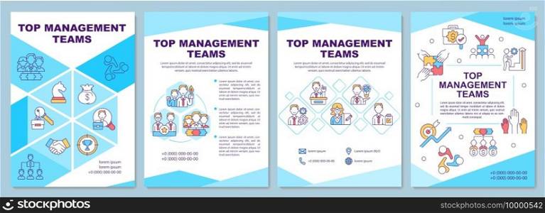 Top management teams brochure template. Leaders of organization. Flyer, booklet, leaflet print, cover design with linear icons. Vector layouts for magazines, annual reports, advertising posters. Top management teams brochure template