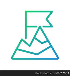 Top of mountain pixel perfect gradient linear vector icon. Goal achievement. Competition winner. Adventure and hiking. Thin line color symbol. Modern style pictogram. Vector isolated outline drawing. Top of mountain pixel perfect gradient linear vector icon