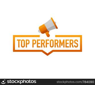 Top Performers. Badge, icon, stamp, logo. Vector stock illustration.