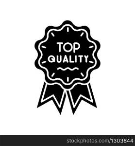 Top quality black glyph icon. Brand equity, consumerism silhouette symbol on white space. Premium goods and service warranty. Luxury mark, prestigious status badge vector isolated illustration