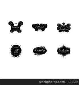 Top quality black glyph icons set on white space. Premium products silhouette symbols. Brand advertising, exclusiveness assurance. Best choice elegant badges vector isolated illustrations