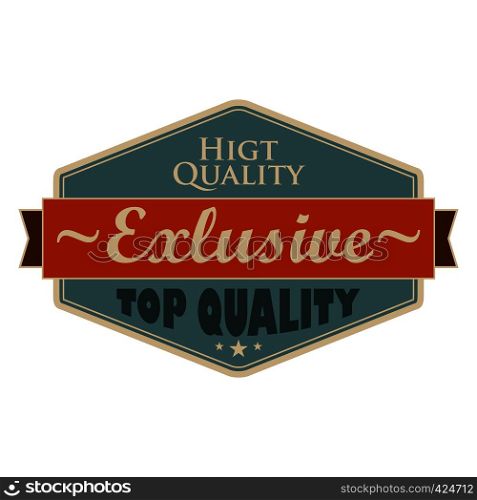 Top quality blue vintage banner. Retro label with brown ribbon on a white background. Top quality blue vintage banner
