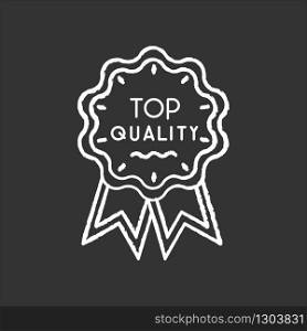 Top quality chalk white icon on black background. Brand equity, consumerism. Premium goods and service warranty. Luxury mark, prestigious status badge isolated vector chalkboard illustration