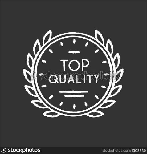 Top quality chalk white icon on black background. High quality product guarantee. Company brand equity, exclusive status. Expensive premium goods emblem isolated vector chalkboard illustration