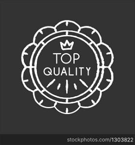 Top quality chalk white icon on black background. Premium goods, luxurious products emblem. High class quality, brand equity. Prestigious badge with crown isolated vector chalkboard illustration