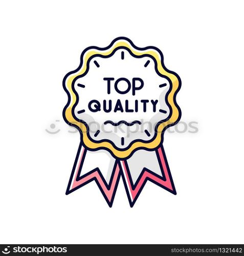 Top quality RGB color icon. Brand equity, consumerism. Premium goods and service warranty. Luxury mark, prestigious status badge isolated vector illustration