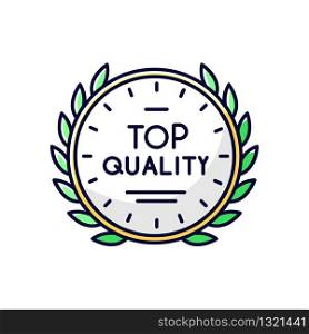 Top quality RGB color icon. High quality product guarantee. Company brand equity, exclusive status. Expensive premium goods emblem isolated vector illustration