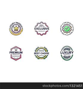 Top quality RGB color icons set. Premium products. Brand advertising, exclusiveness assurance. Best choice elegant badges isolated vector illustrations