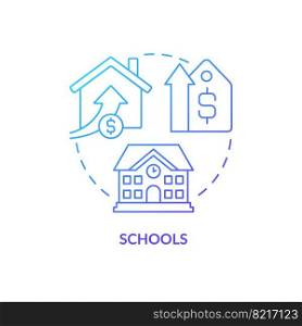 Top rated schools blue gradient concept icon. Advantageous relocation. Convenient neighborhoods benefit abstract idea thin line illustration. Isolated outline drawing. Myriad Pro-Bold font used. Top rated schools blue gradient concept icon