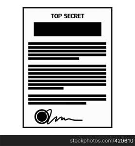 Top secret document black simple icon isolated on white background. Top secret document black simple icon