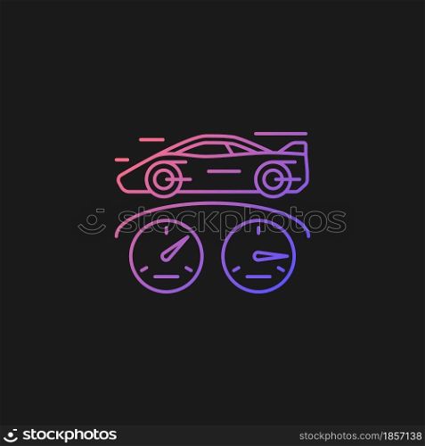 Top speed gradient vector icon for dark theme. Sports car racing. Detect vehicle speed. Professional automobile sport. Thin line color symbol. Modern style pictogram. Vector isolated outline drawing. Top speed gradient vector icon for dark theme