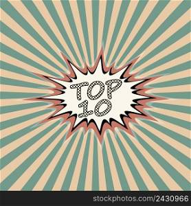 Top ten banner, pop art comic style, top 10 sound effect background vector
