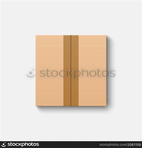 Top view closed cardboard box mockup isolated on white background, vector illustration