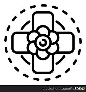 Top view flower cross icon. Outline top view flower cross vector icon for web design isolated on white background. Top view flower cross icon, outline style