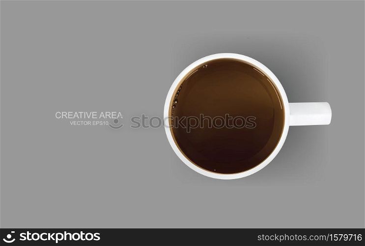 Top view of a cup of coffee on gray background. Vector illustration.