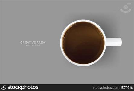 Top view of a cup of coffee on gray background. Vector illustration.