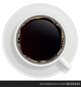 Top view of black coffee cup isolated on white background. Photo-realistic vector.