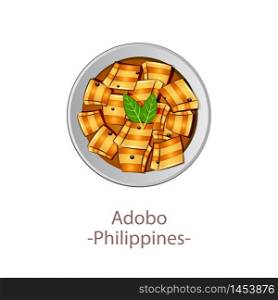 top view of popular food of ASEAN national,Adobo,in cartoon vector design
