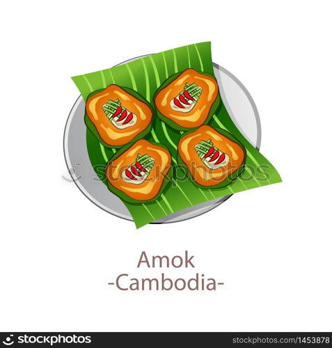 top view of popular food of ASEAN national,Amok,in cartoon vector design