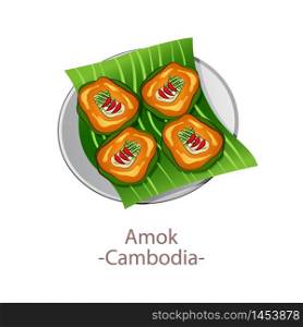 top view of popular food of ASEAN national,Amok,in cartoon vector design