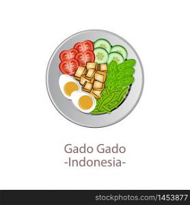 top view of popular food of ASEAN national,Gado Gado,in cartoon vector design