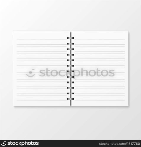 Top view of spiral kraft paper notebook mockup template isolated on white background, vector illustration