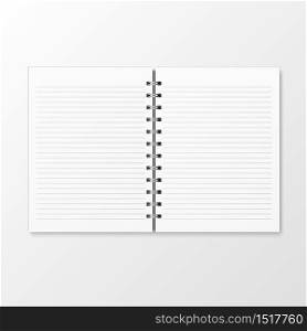 Top view of spiral kraft paper notebook mockup template isolated on white background, vector illustration