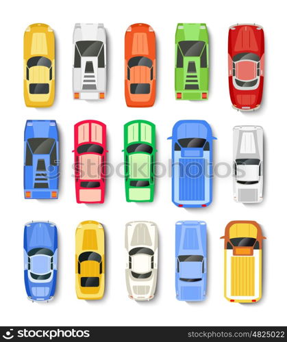 Top view of the city. Cars Transport top view icon set isolated vector illustration in flat style