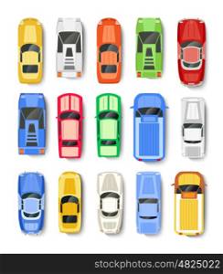 Top view of the city. Cars Transport top view icon set isolated vector illustration in flat style
