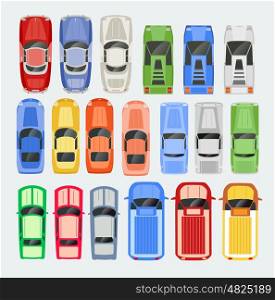 Top view of the city. Cars Transport top view icon set isolated vector illustration in flat style