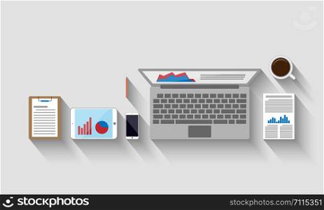 Top view of workplace, business concept, vector illustration