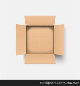 Top view open cardboard box mockup isolated on white background, vector illustration