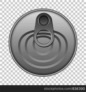 Top view tin can mockup. Realistic illustration of top view tin can vector mockup for on transparent background. Top view tin can mockup, realistic style