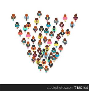 Top view walking people, cartoon man and woman running together vector characters isolated. Illustration of crowd woman and man protest, society audience. Top view walking people, cartoon man and woman running together vector characters isolated