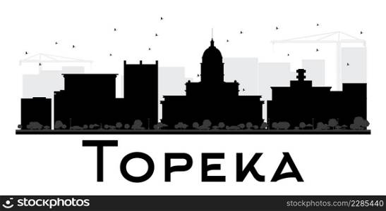 Topeka City skyline black and white silhouette. Simple flat concept for tourism presentation, banner, placard or web site. Business travel concept. Cityscape with landmarks