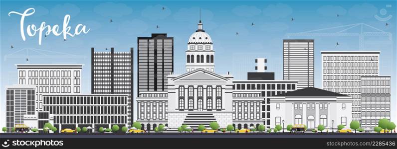 Topeka Skyline with Gray Buildings and Blue Sky. Vector Illustration. Business Travel and Tourism Concept with Modern Architecture. Image for Presentation Banner Placard and Web Site.