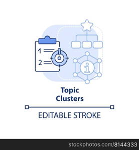 Topic clusters light blue concept icon. Website structure. Advanced SEO technique abstract idea thin line illustration. Isolated outline drawing. Editable stroke. Arial, Myriad Pro-Bold fonts used. Topic clusters light blue concept icon