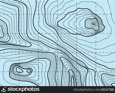 Topographic contour, line vector map with mountain. Illustration of terrain topographic, geographic cartography relief. Topographic contour, line vector map with mountain