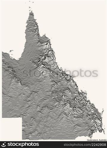 Topographic relief map of the Australian state of QUEENSLAND, AUSTRALIA with black contour lines on vintage beige background