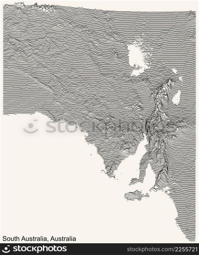 Topographic relief map of the Australian state of SOUTH AUSTRALIA with black contour lines on vintage beige background