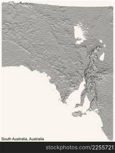 Topographic relief map of the Australian state of SOUTH AUSTRALIA with black contour lines on vintage beige background