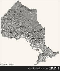 Topographic relief map of the Canadian province of ONTARIO, CANADA with black contour lines on beige background
