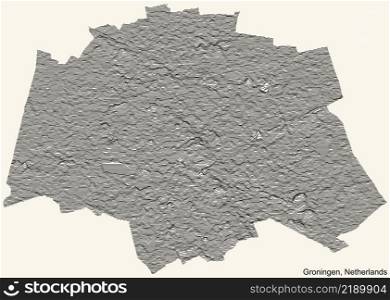 Topographic relief map of the city of GRONINGEN, NETHERLANDS with black contour lines on vintage beige background