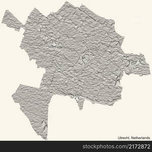 Topographic relief map of the city of UTRECHT, NETHERLANDS with black contour lines on vintage beige background