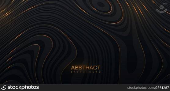 Topography relief. Abstract background. Vector minimal illustration. Liquid shapes. Outline cartography landscape. Modern poster design. Trendy cover with wavy black and golden lines. Topographical background with wavy black and golden lines