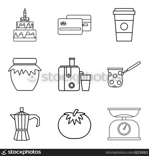 Topping icons set. Outline set of 9 topping vector icons for web isolated on white background. Topping icons set, outline style