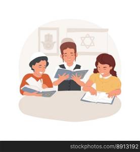 Torah study isolated cartoon vector illustration. Jewish children studying Torah together, religious Holy days, Judaism observances, old culture traditions and practices vector cartoon.. Torah study isolated cartoon vector illustration.